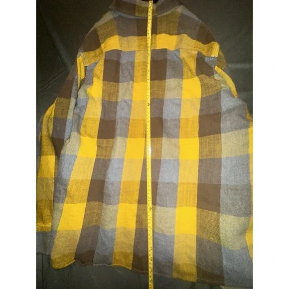 L.L. Bean Signature Flannel Shirt Mens XL Slim Fit Plaid Button Up Yellow Gray - Picture 5 of 6
